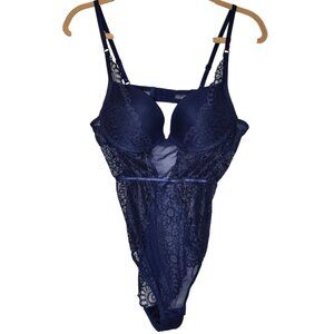 Rampage Womens Navy‎ Blue Lace Bodysuit Lingerie Large Coquette Dainty Delicate